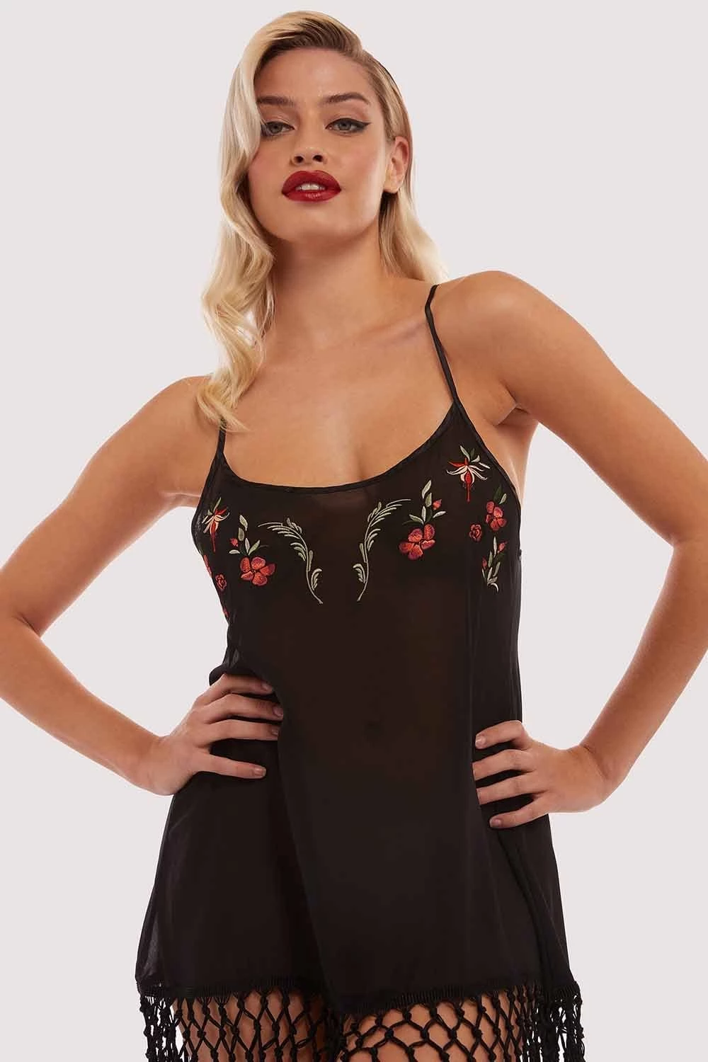 Bettie Page Lingerie Embroidered Tassel Chemise 3 Bettie Page Lingerie Embroidered Tassel Chemise
