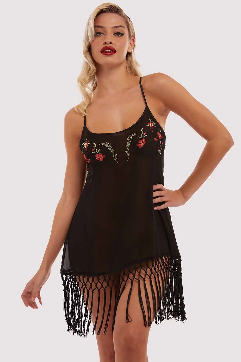 Bettie Page Lingerie Embroidered Tassel Chemise 4 Bettie Page Lingerie Embroidered Tassel Chemise