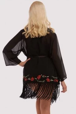 Bettie Page Lingerie Nightwear Embroidered Tassel Kimono