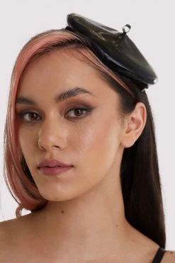 Bettie Page Lingerie Black Latex Mini Beret Erotic