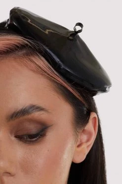 Bettie Page Lingerie Black Latex Mini Beret Erotic