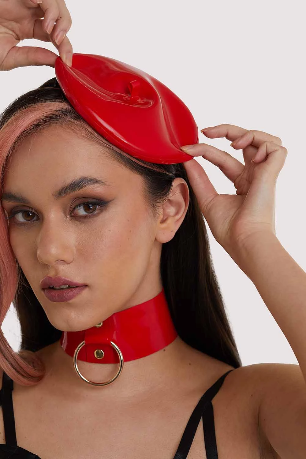 Bettie Page Lingerie Red Latex Mini Beret Erotic 2 Bettie Page Lingerie Red Latex Mini Beret Erotic