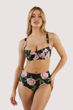 Bettie Page Lingerie Swimwear Eco Claudette Roses Padded Balcony Bikini Top