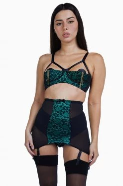 Bettie Page Lingerie Suspenders Elsie Emerald Green Lace Girdle