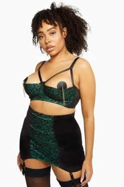 Bettie Page Lingerie Elsie Emerald Lace 1/4 Cup Bra Bras