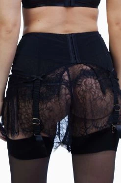 Bettie Page Lingerie Doris Black Embroidered Retro Suspender Belt