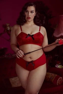 Bettie Page Lingerie Elsie Lace High Waisted Brief Red Knickers