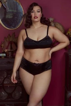 Bettie Page Lingerie Knickers Annabelle Diamante Spiderweb Black High Waist Brief