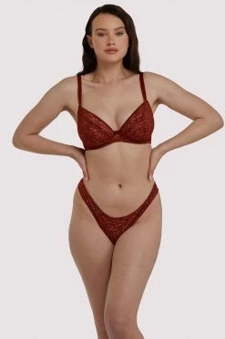 Scantilly By Curvy Kate Knickers Love Me Lace Claret Brazillian