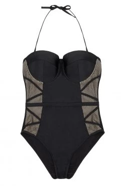 Playful Promises Hunter McGrady Plus Size/Curve Black Mesh Insert Swimsuit Swimwear
