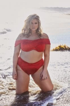 Playful Promises Swimwear Hunter McGrady Plus Size/Curve Red Wrap Bikini Top