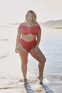 Playful Promises Swimwear Hunter McGrady Plus Size/Curve Red Wrap Bikini Top