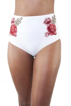 Playful Promises Embroidered High Waist Bikini Brief White Knickers