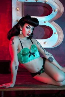 Bettie Page Lingerie Bras Emerald Longline Spiral Stitch Overwire Bra A - G