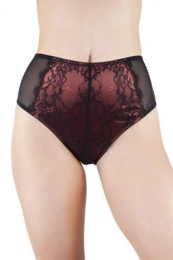 Playful Promises Irena Rust Satin & Lace High Waist Brief Knickers