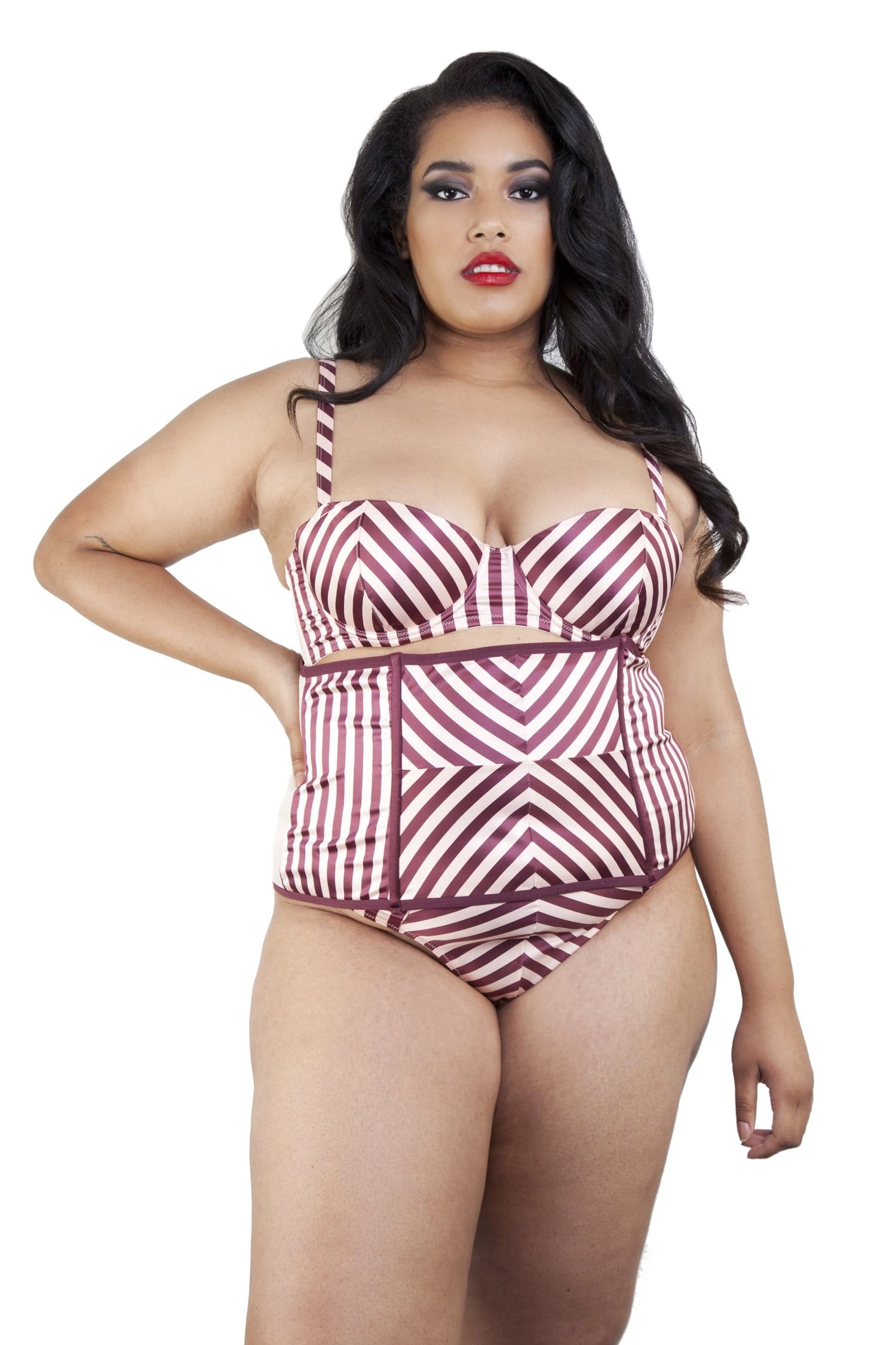 Playful Promises Beatrix Red Placement Stripe Waspie Curve Nightwear 1 Playful Promises Beatrix Red Placement Stripe Waspie Curve Nightwear