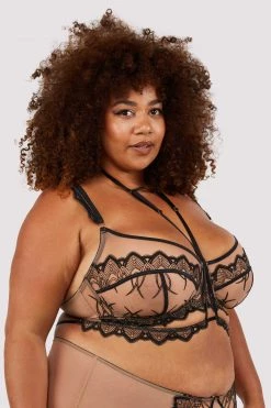 Playful Promises Curve Exclusive New In Clara Latte And Black Lace Harness And Bra