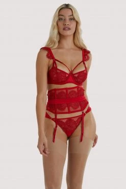 Playful Promises Anneliese Red Satin Net And Lace Waspie Basques & Corsets