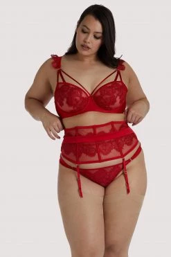 Playful Promises Anneliese Red Satin Net And Lace Waspie Basques & Corsets