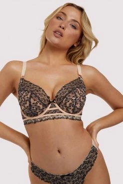 Playful Promises Skull & Roses Embroidery Peach Balcony Bra