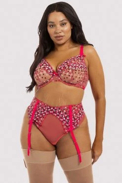 Playful Promises Cherry Embroidery Coral Suspender Belt 20 Playful Promises Cherry Embroidery Coral Suspender Belt