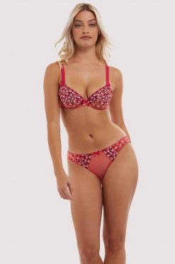 Playful Promises Cherry Embroidery Coral Plunge Bra