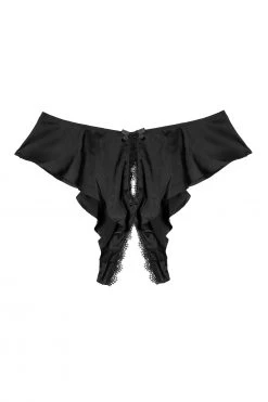 Playful Promises Black Satin And Lace Trim Ouvert Brief