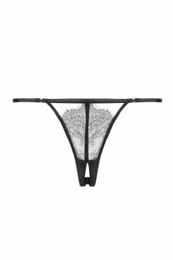 Playful Promises Black Lace Strappy Crotchless Thong Playful Promises