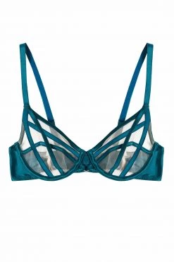 Playful Promises Ramona Teal Strap Detail Illusion Mesh Bra New In