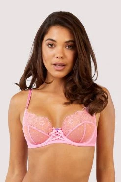 Playful Promises New In Ziggy Pink Lace And Spotted Mesh Bra