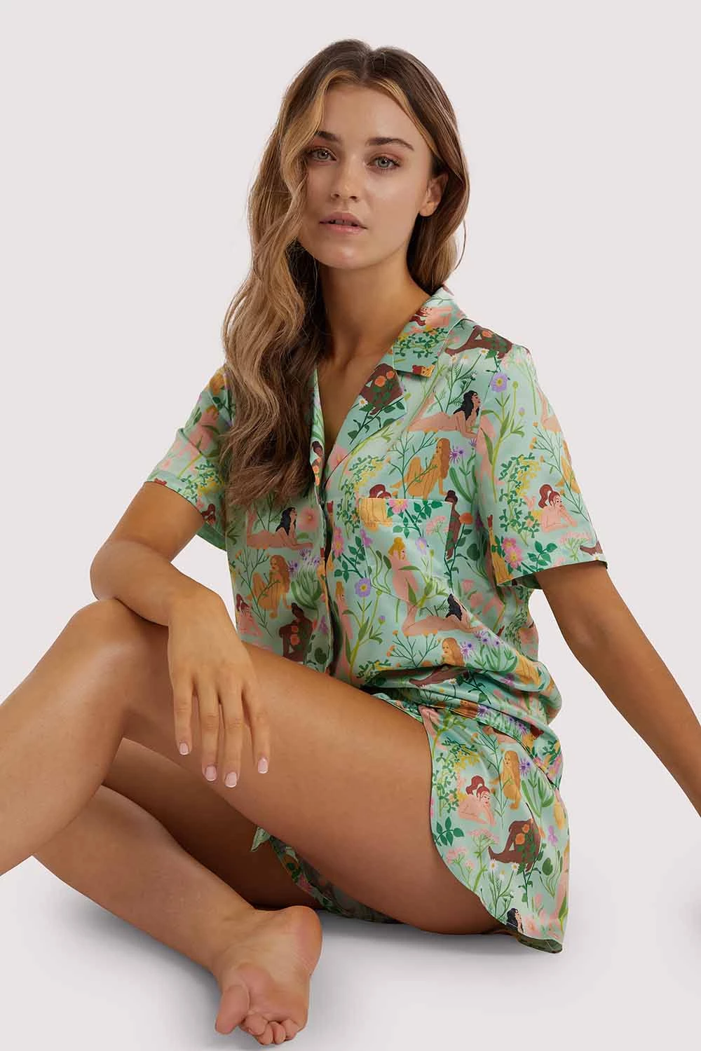 Playful Promises Bodil Jane Recycled Nudes & Flowers Short Sleeved Shirt Nightwear 2 Playful Promises Bodil Jane Recycled Nudes & Flowers Short Sleeved Shirt Nightwear