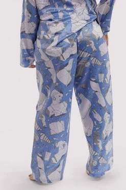 Playful Promises Nightwear Logan Spector Recycled Blue Statues Satin Trousers 17 Playful Promises Nightwear Logan Spector Recycled Blue Statues Satin Trousers