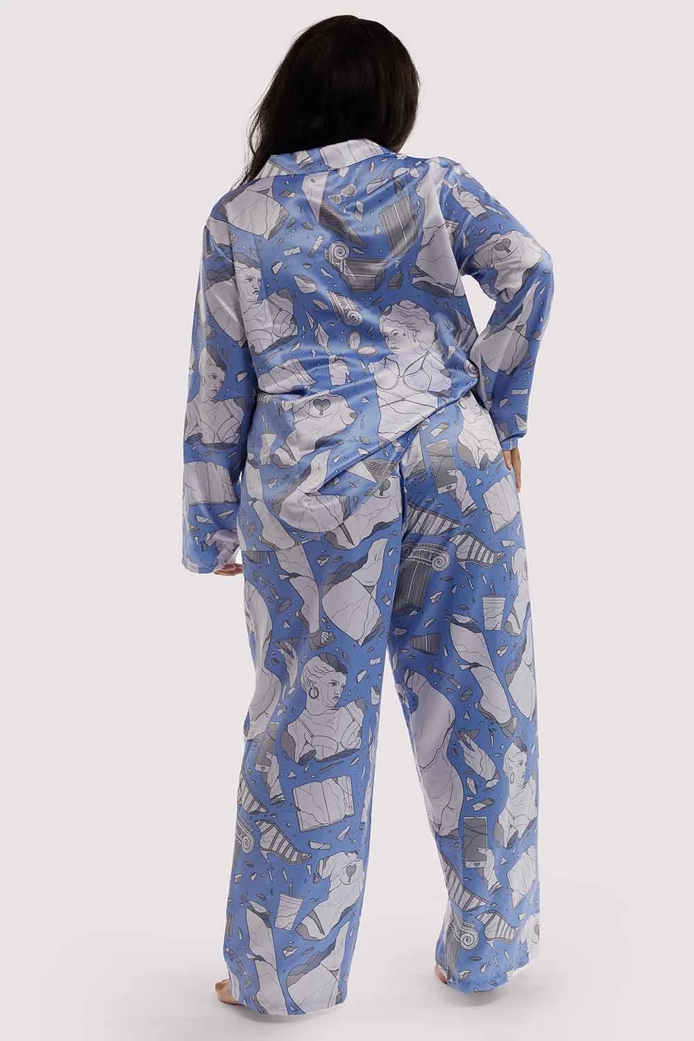 Playful Promises Nightwear Logan Spector Recycled Blue Statues Satin Trousers 9 Playful Promises Nightwear Logan Spector Recycled Blue Statues Satin Trousers