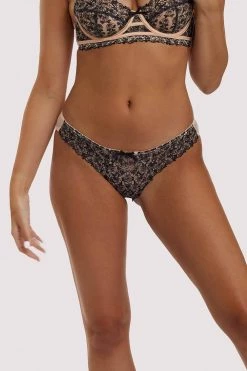 Playful Promises Skull & Roses Embroidery Peach Brief Knickers