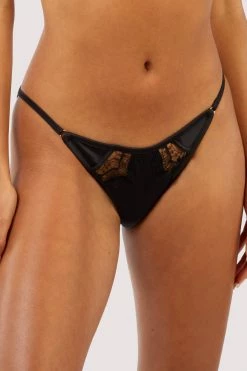 Playful Promises New In Wren Black Satin And Lace Tanga Brief