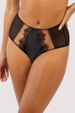 Playful Promises Wren Black Illusion Mesh And Satin High Waist Brief New In