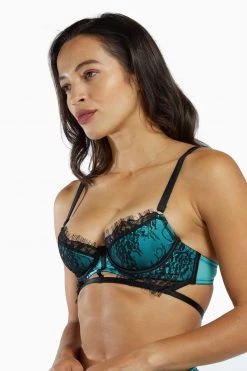 Playful Promises Henrietta Teal Lace Overlay Bra