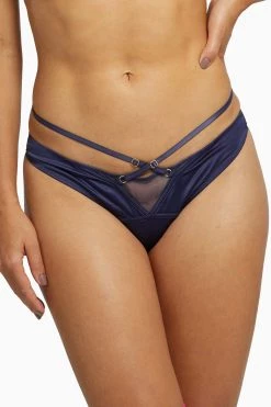 Playful Promises Philly Navy Tulip Satin Thong