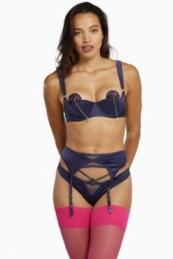 Playful Promises Philly Navy Tulip Satin Thong