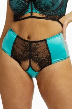 Playful Promises Knickers Henrietta Teal Lace Overlay High Waist Brief
