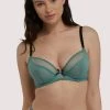Deja Day Grace Green Moss And Black Supportive Plunge Net Bra