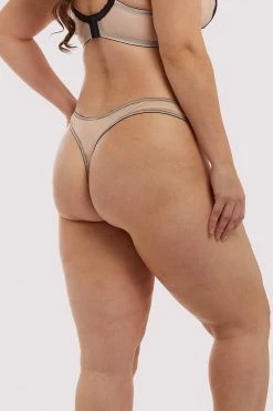 Deja Day Rosalyn Black And Blush Lace Thong Knickers