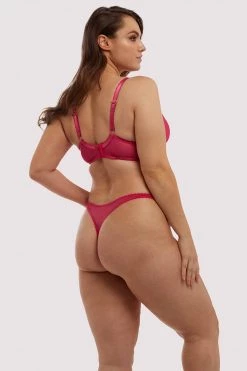 Deja Day Grace Hot Pink Mesh Thong