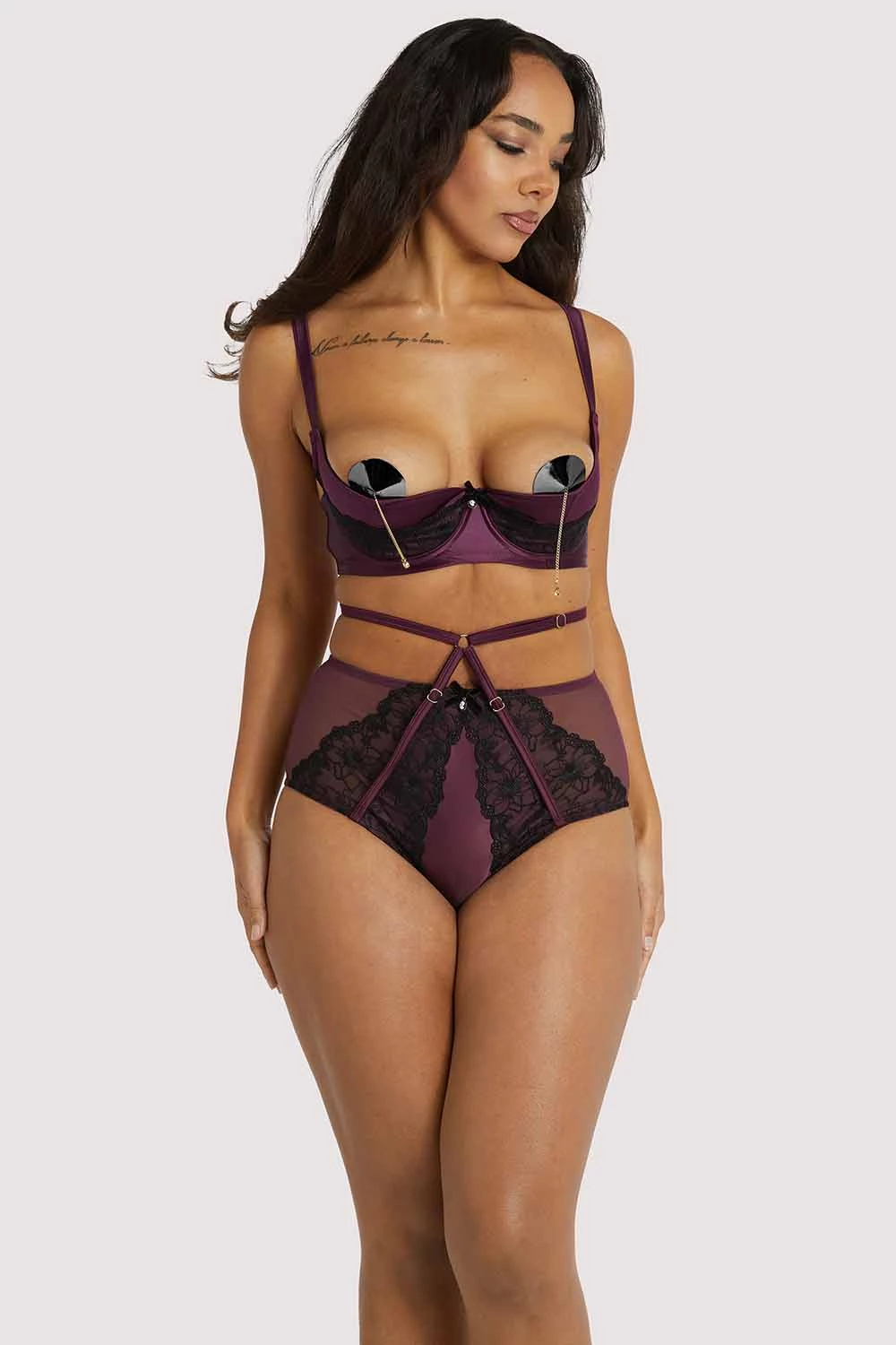 Playful Promises Muriel Purple Lace Quarter Cup Bra 8 Playful Promises Muriel Purple Lace Quarter Cup Bra