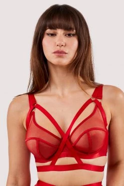 Felicity Hayward X PP New In Mercury Red Harness Mesh Balcony Bra