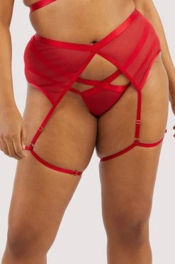 Felicity Hayward X PP New In Mercury Red Mesh Harness Suspender