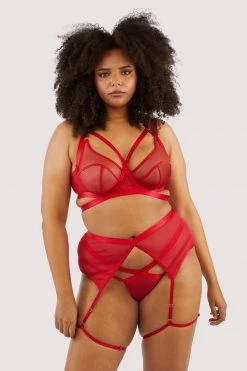 Felicity Hayward X PP New In Mercury Red Mesh Harness Suspender