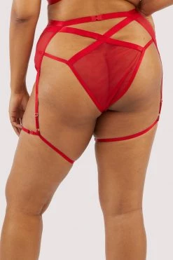 Felicity Hayward X PP New In Mercury Red Mesh Harness Suspender