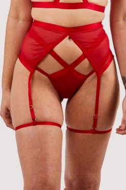 Felicity Hayward X PP New In Mercury Red Mesh Harness Suspender
