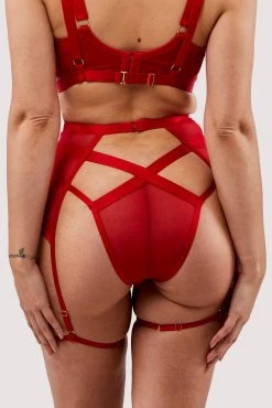 Felicity Hayward X PP New In Mercury Red Mesh Harness Suspender